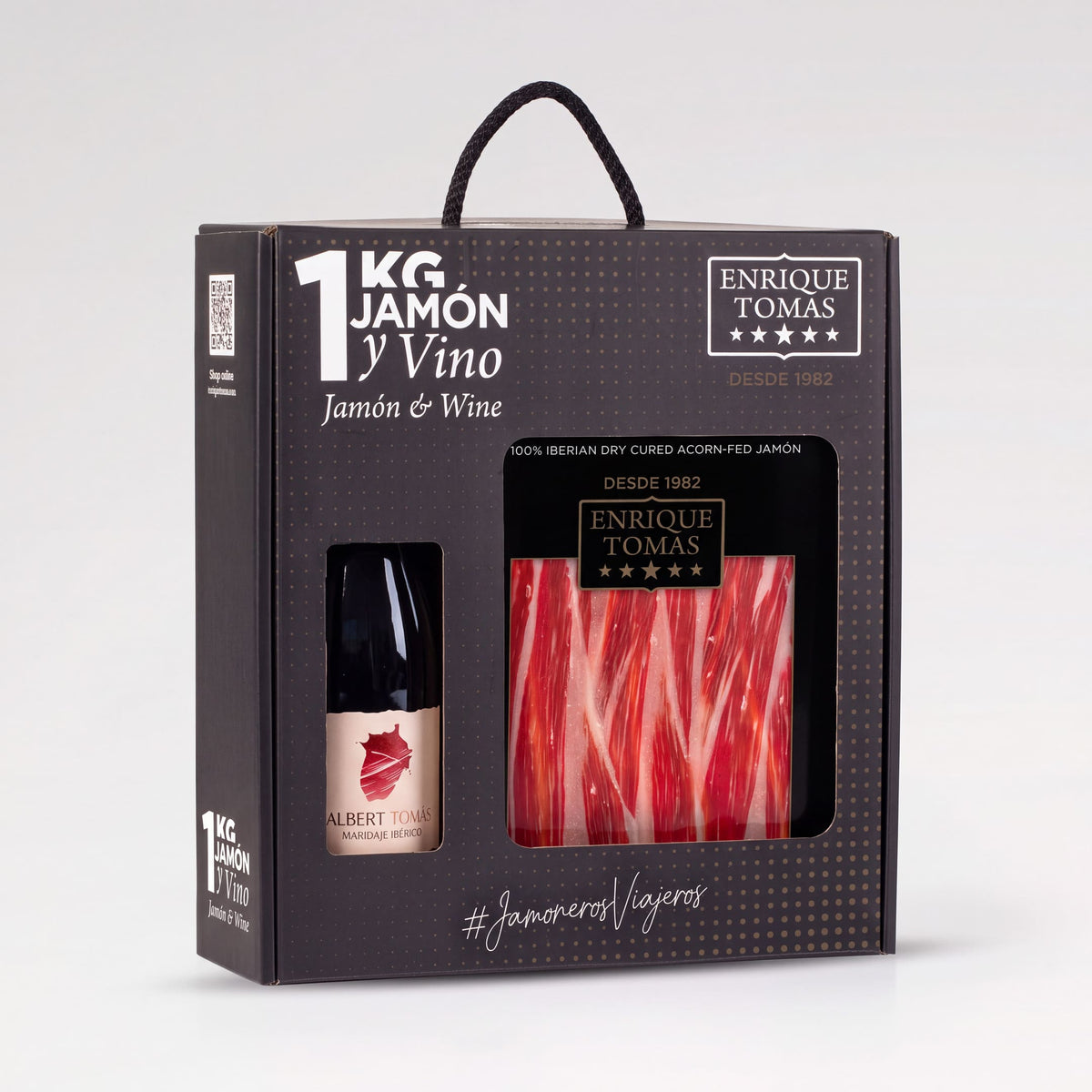 Pack de Jamón con Vino. 10 sobres de Jamón de bellota 100% y vino tinto