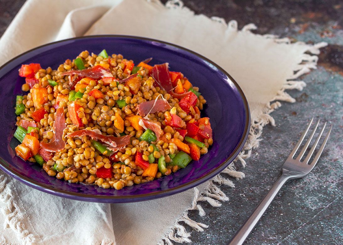 Ensalada de lentejas con jamón