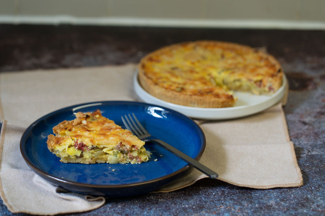 Quiche de verduras con jamón y setas