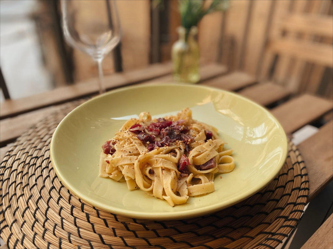 Pasta con Salsa de Setas y Taquitos de Jamón I