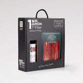 Pack de Jamón con Vino. 10 sobres de Jamón de Cebo de campo 50% y vino tinto.