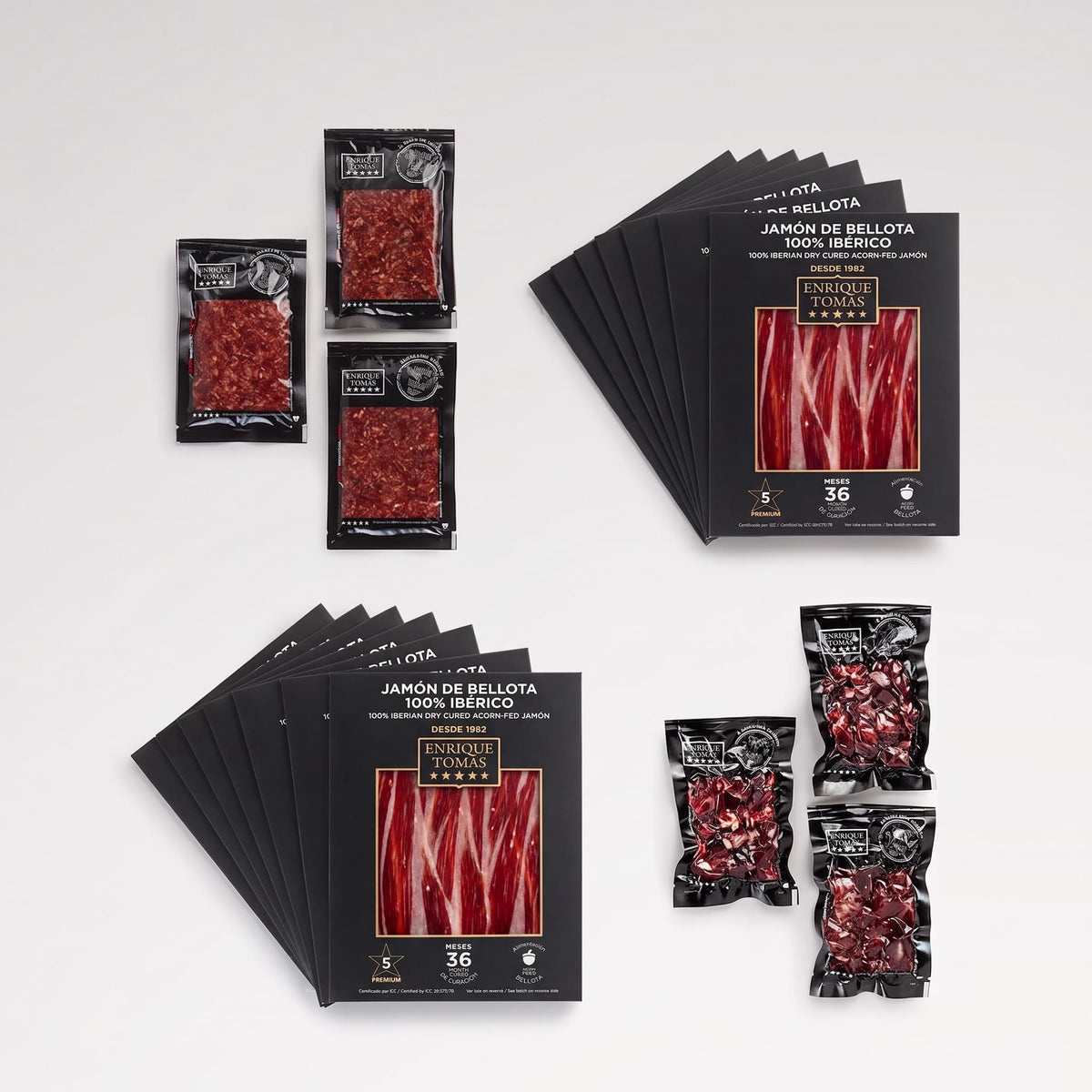 Pieza entera de jamón ibérico de Bellota 100% Enrique Tomás etiqueta negra loncheada en sobres al vacío