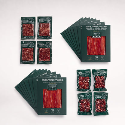 Pieza entera de jamón cebo de campo ibérico 50% Enrique Tomás etiqueta verde loncheada en sobres al vacío
