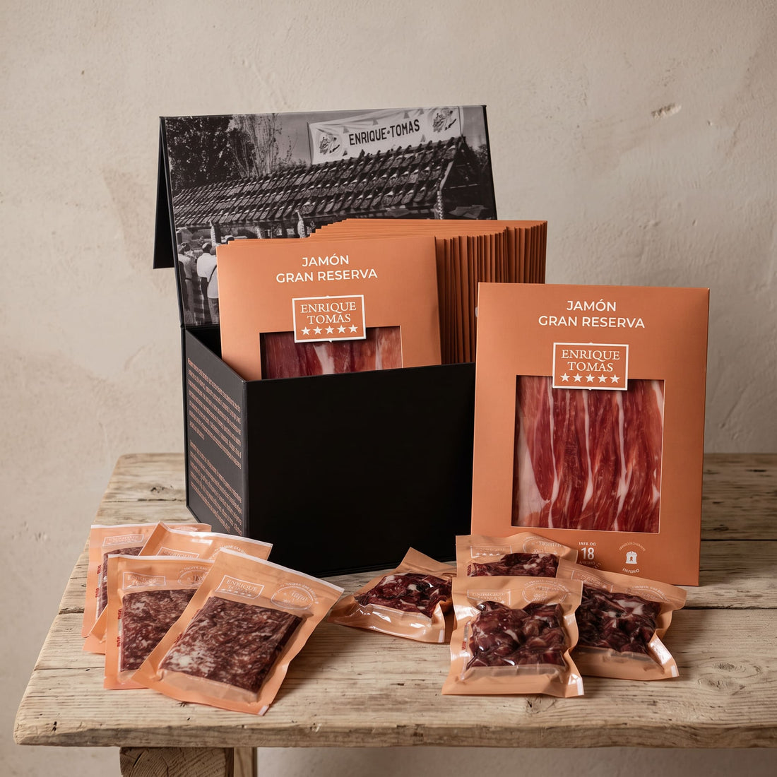 Pieza entera de jamón Gran reserva (Jamón serrano) Enrique Tomás loncheada en sobres al vacío