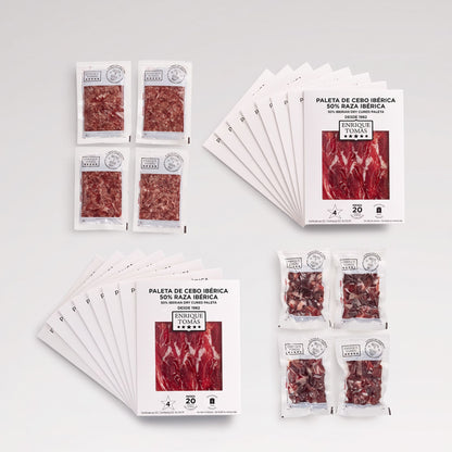 Pieza entera de paleta cebo ibérico 50% Enrique Tomás etiqueta blanca loncheada en sobres al vacío