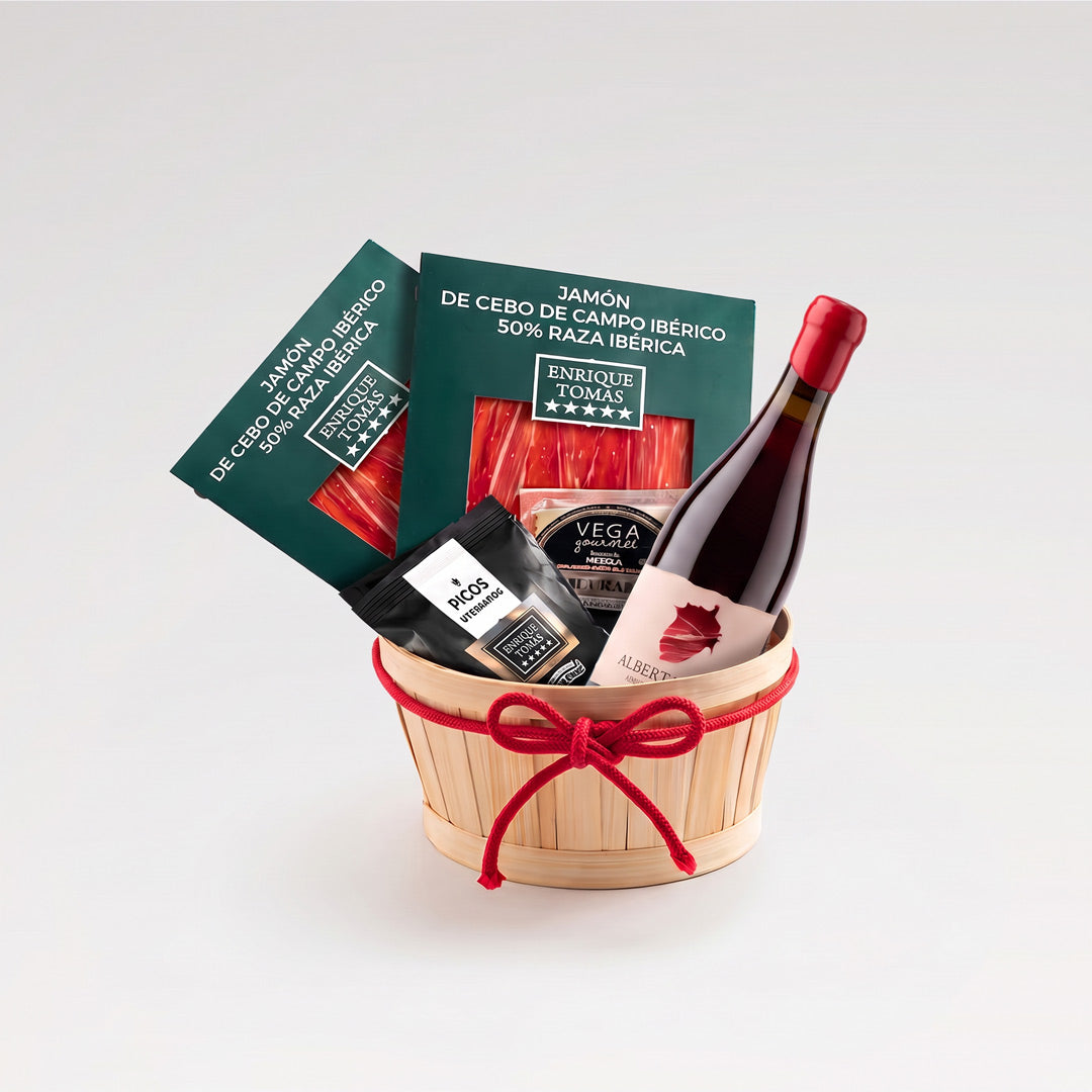 Cesta Maridaje Tinto con Jamón 4 estrellas premium
