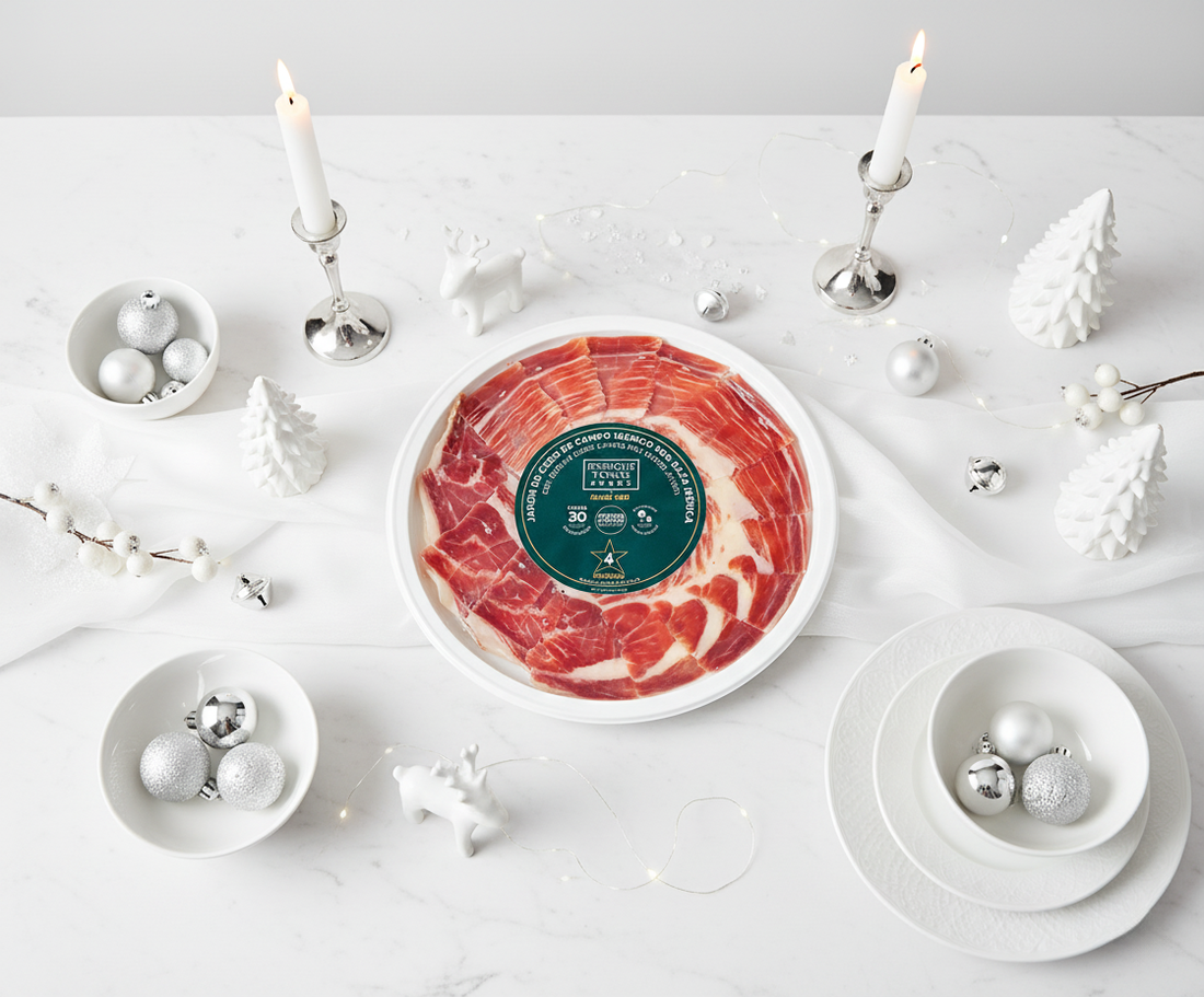 Plato de Jamón de Cebo de Campo Ibérico 50% Raza Ibérica – 80 g | Cortado a Mano | 30 Meses de Curación