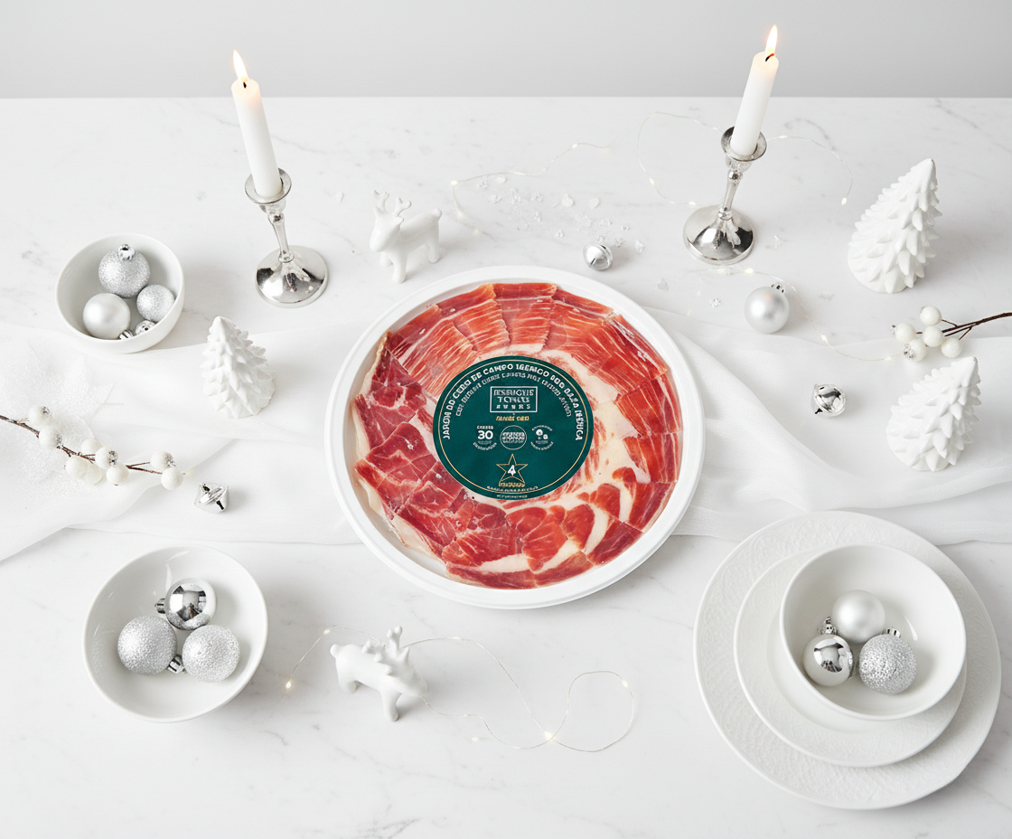 Plato de Jamón de Cebo de Campo Ibérico 50% Raza Ibérica – 80 g | Cortado a Mano | 30 Meses de Curación