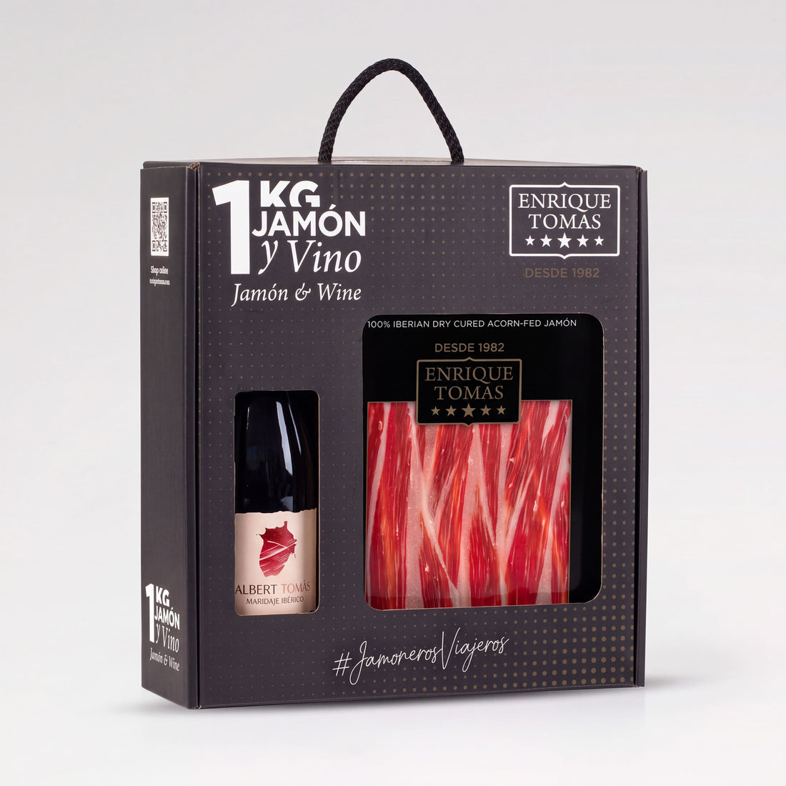 Pack de Jamón con Vino. 10 sobres de Jamón de bellota 100% y vino tinto