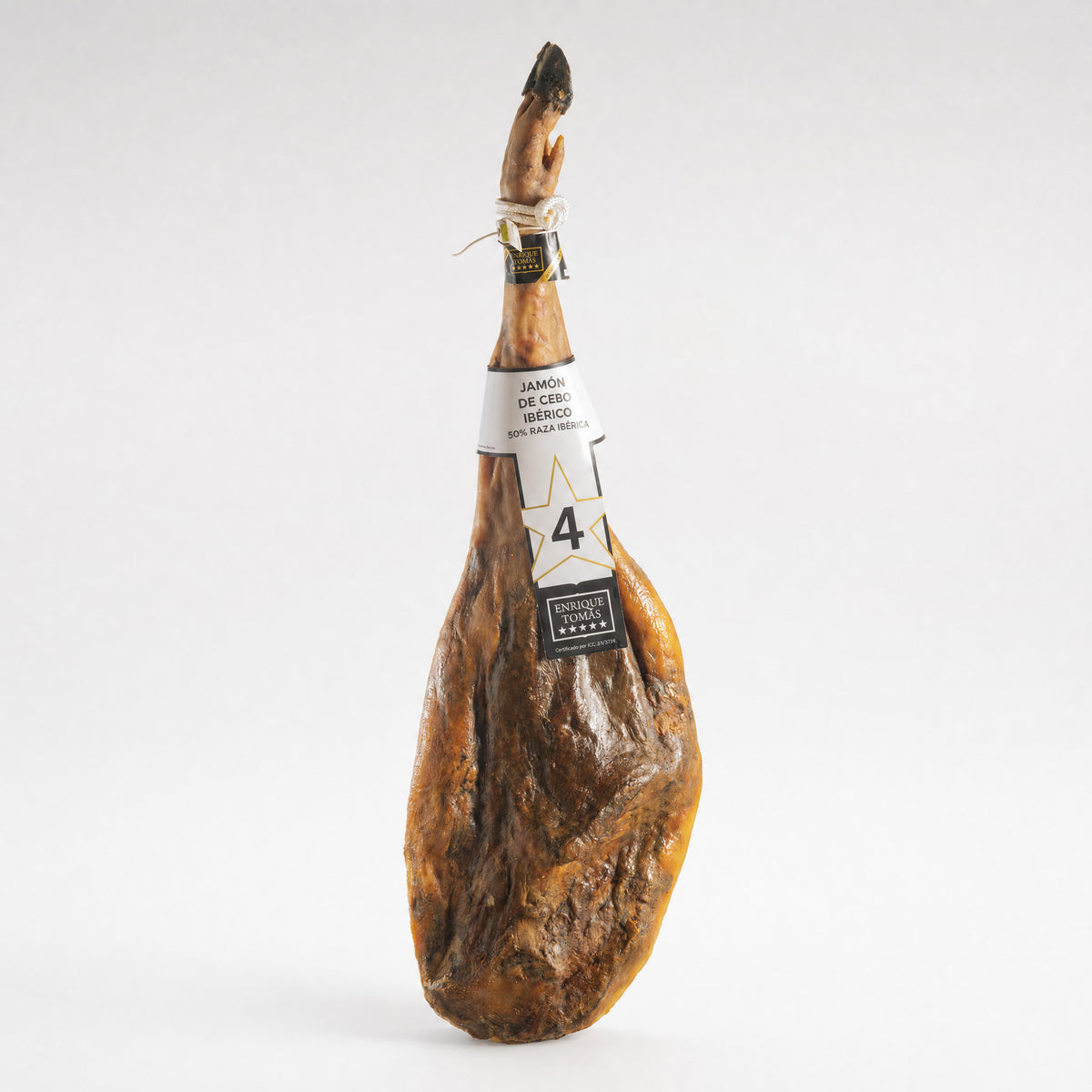 Pieza entera de jamón de cebo ibérico 50% Enrique Tomás etiqueta blanca