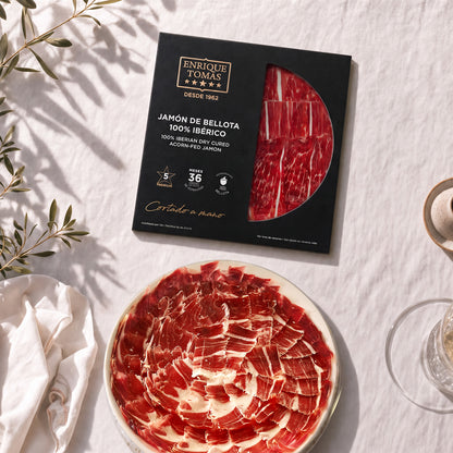 Plato de Jamón de Bellota 100% Ibérico – 80 g | Cortado a Mano | 36 Meses de Curación