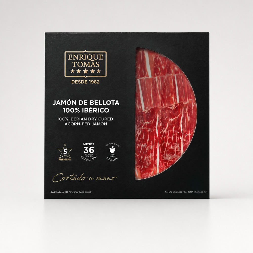 Plato de Jamón de Bellota 100% Ibérico – 80 g | Cortado a Mano | 36 Meses de Curación