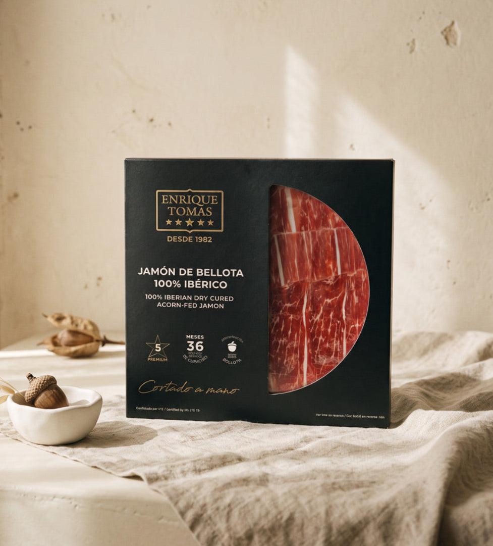 Plato de Jamón de Bellota 100% Ibérico – 80 g | Cortado a Mano | 36 Meses de Curación