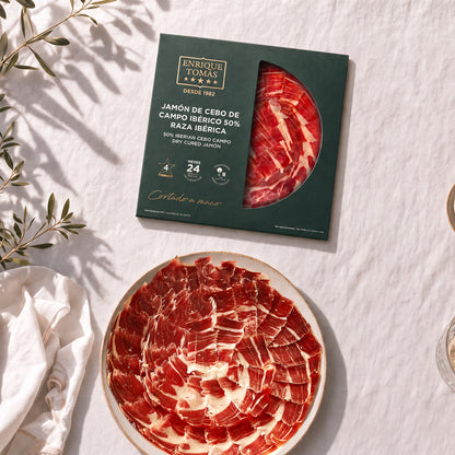 Plato de Jamón de Cebo de Campo Ibérico 50% Raza Ibérica – 80 g | Cortado a Mano | 30 Meses de Curación