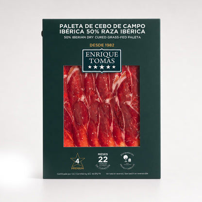 Sobre de Paleta de Cebo de campo ibérico 50% Enrique Tomás loncheado (sobre al vacío) fondo gris