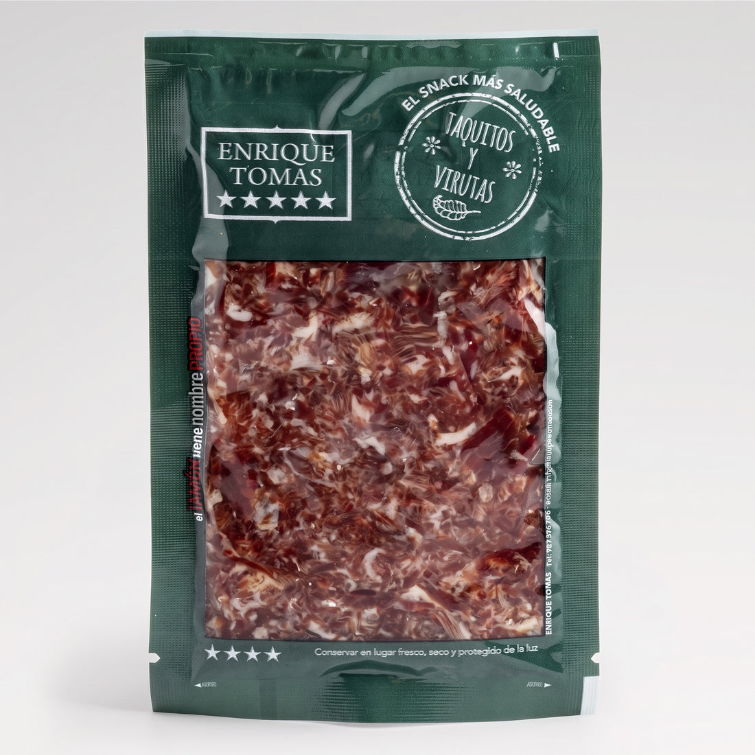 Viruta de Jamón de Cebo de campo ibérico 50% Enrique Tomás (sobre al vacío) fondo gris